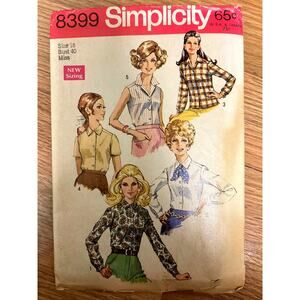 Vintage 1960s Simplicity 8399 Sewing Pattern Women Size Lg Button Up Top Blouse